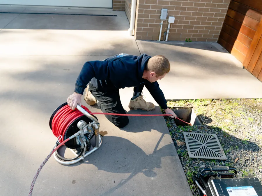 High pressure drain jetting equipment clearing a blocked drain
